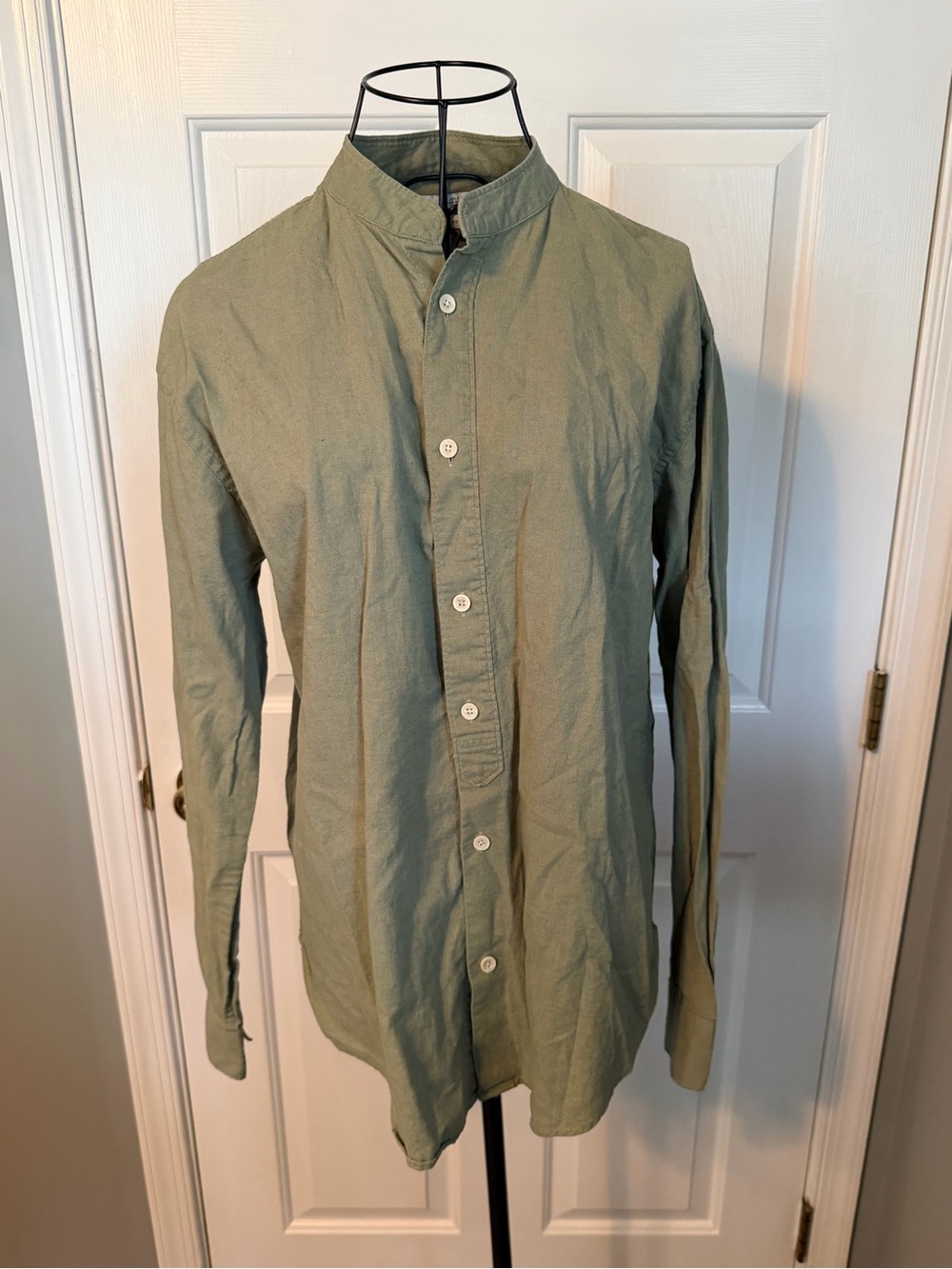 Zara Olive Green Mandarin Collar Lightweight Shirt Jacket